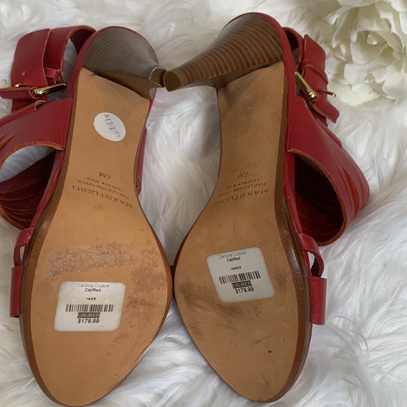 🆕NWOB MaxStudio Red Leather Strappy Heels, 6M - Picture 5 of 11